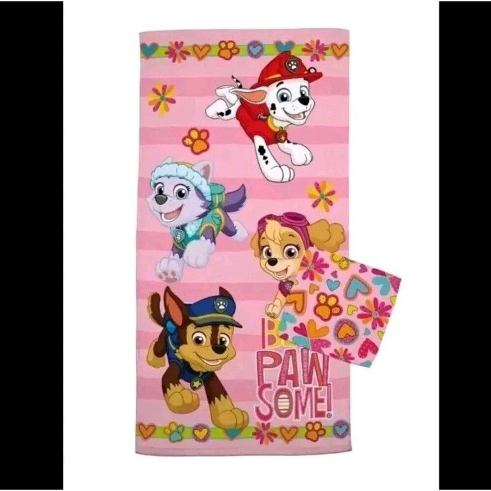 Paw Patrol Bath Towel Washcloth Set, Kids 2 Pc Cotton Super Soft Nickelodeon New